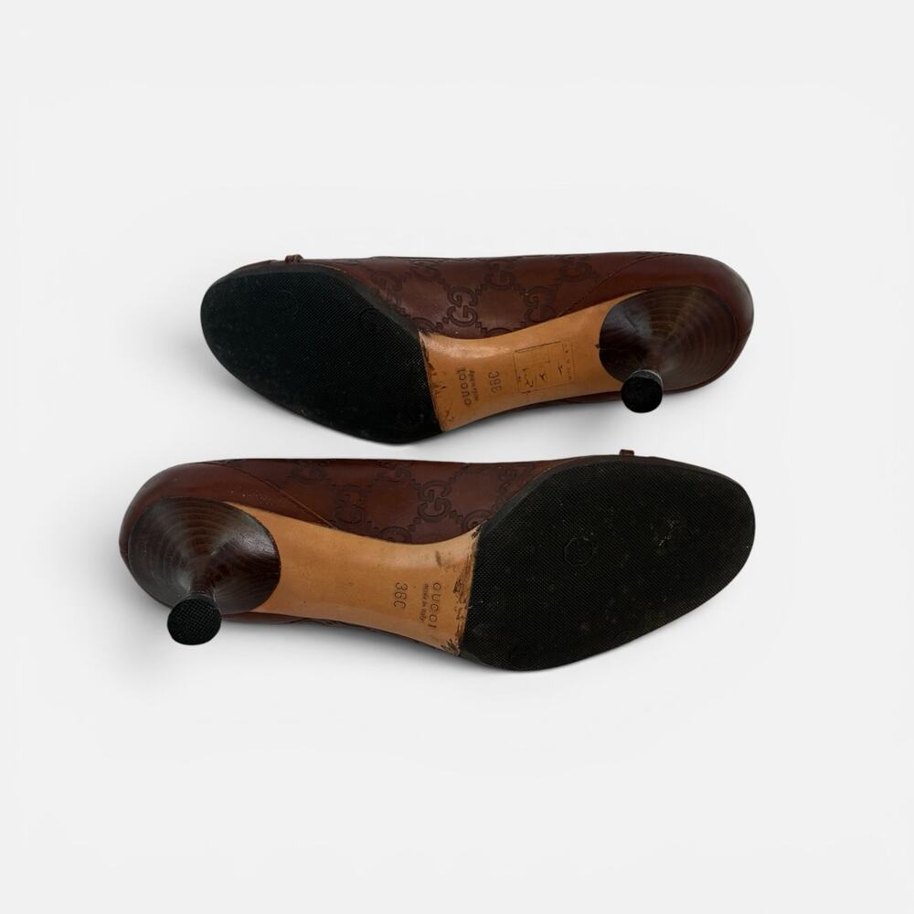 Gucci Guccissima Brown Leather Pumps Heels Gold Horsebit Logo Size 36C Italy - Picture 2 of 6